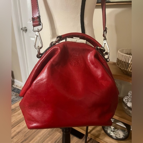 Cécile & Jeanne Paris Red Leather Vintage Doctor Bag Top Handle Crossbody Chic - Picture 2 of 13